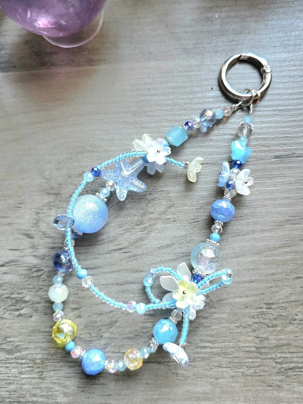 🌸 Whimsical Handcrafted Pastel Blue Floral Beaded Phone Straps or Bag Charms